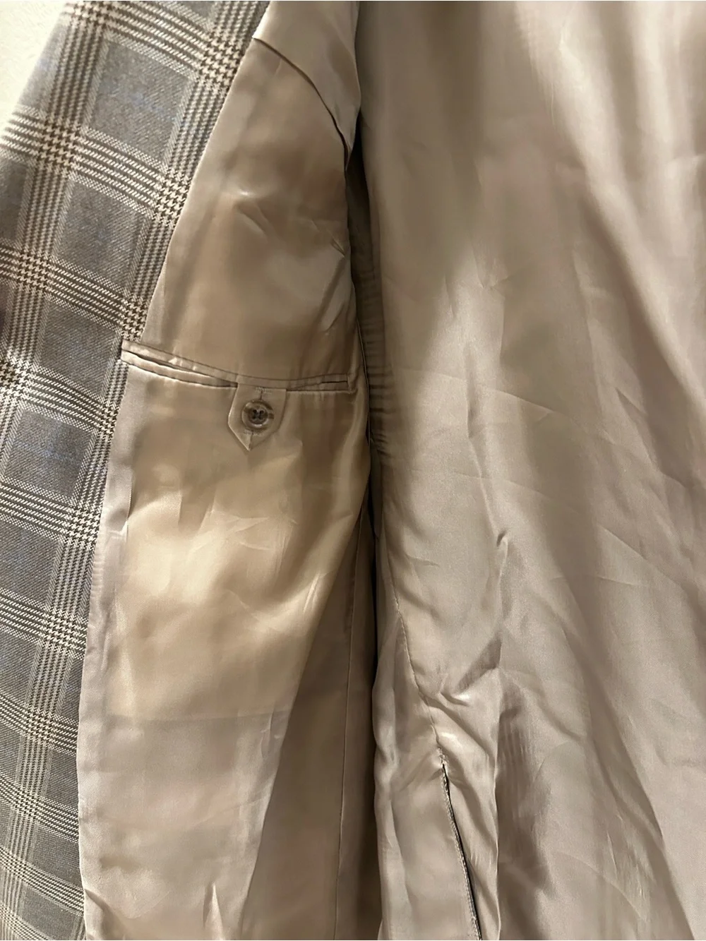 JP Tilford Samuelsohn Taupe Plaid Blazer - Classic Tailored Suit Jacket 46 R